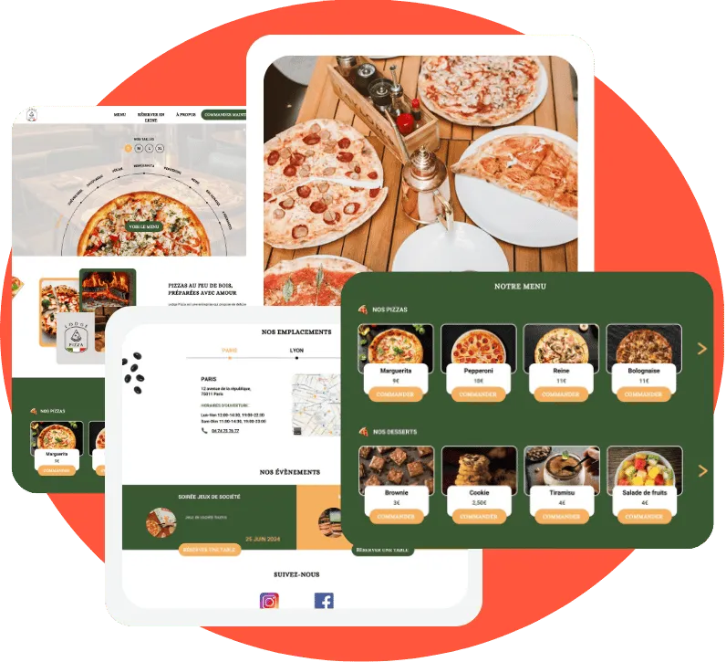 Choix de design pour site internet pizza parmi une dizaine de thèmes