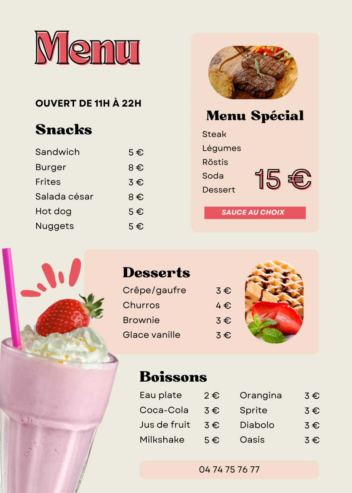 Exemple de design de menu des desserts au format A4 vertical