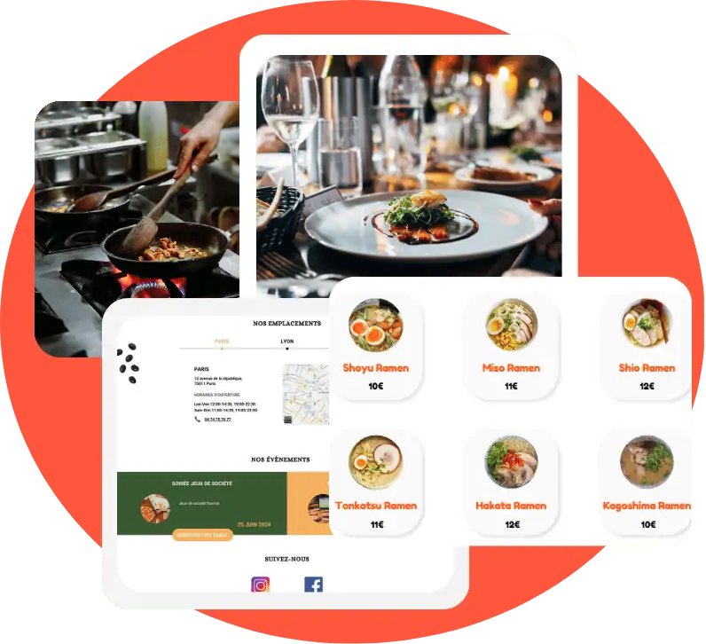 Exemple de site internet de restaurant affichant menu et horaires