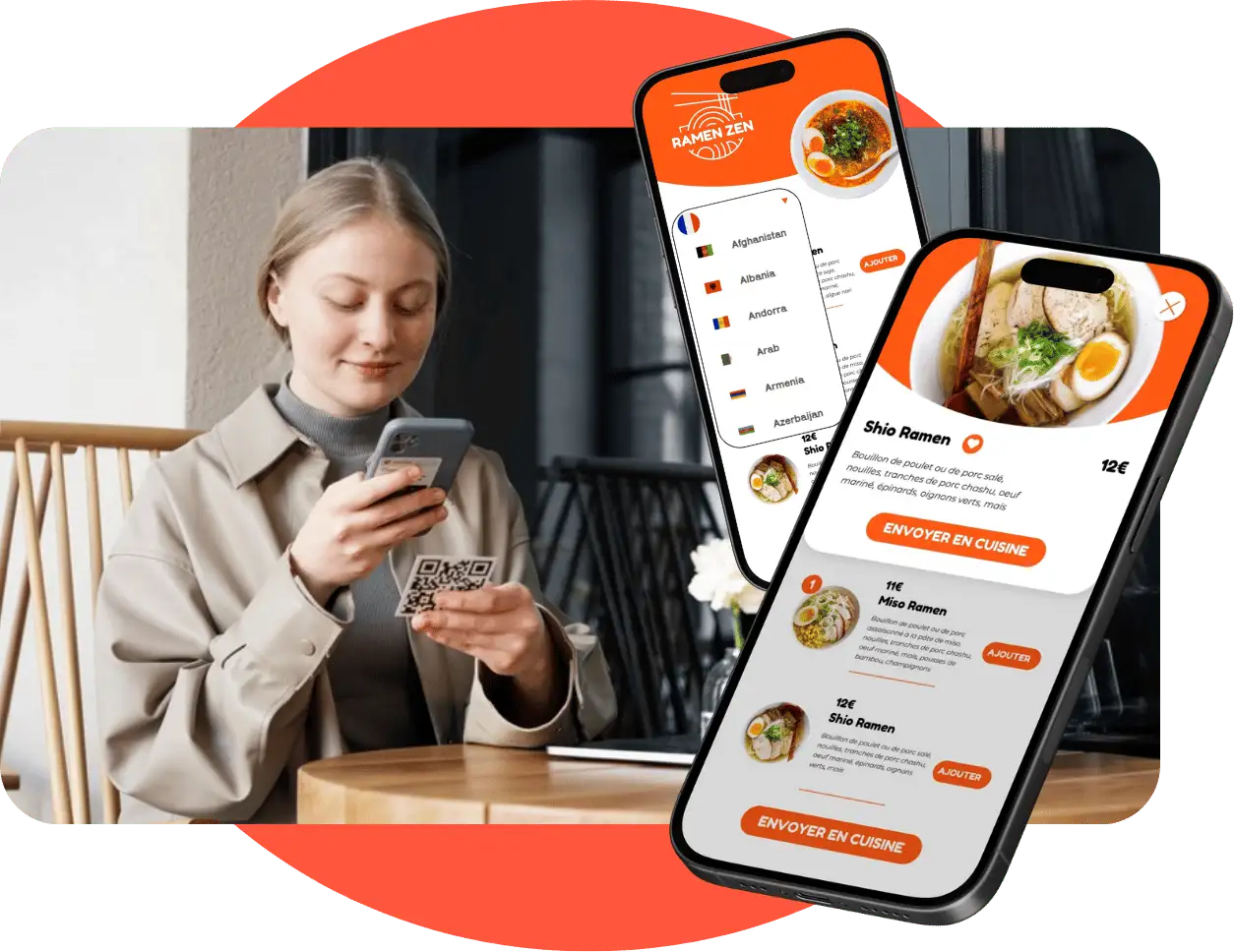 Interface menu digital avec la fonctionnalité traduction