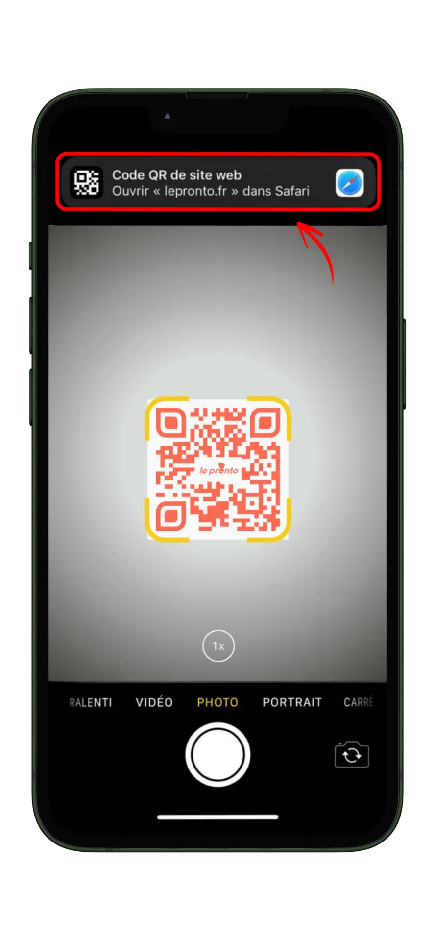 Notification iPhone pour ouvrir un menu QR code Notification iPhone pour ouvrir un menu QR code
