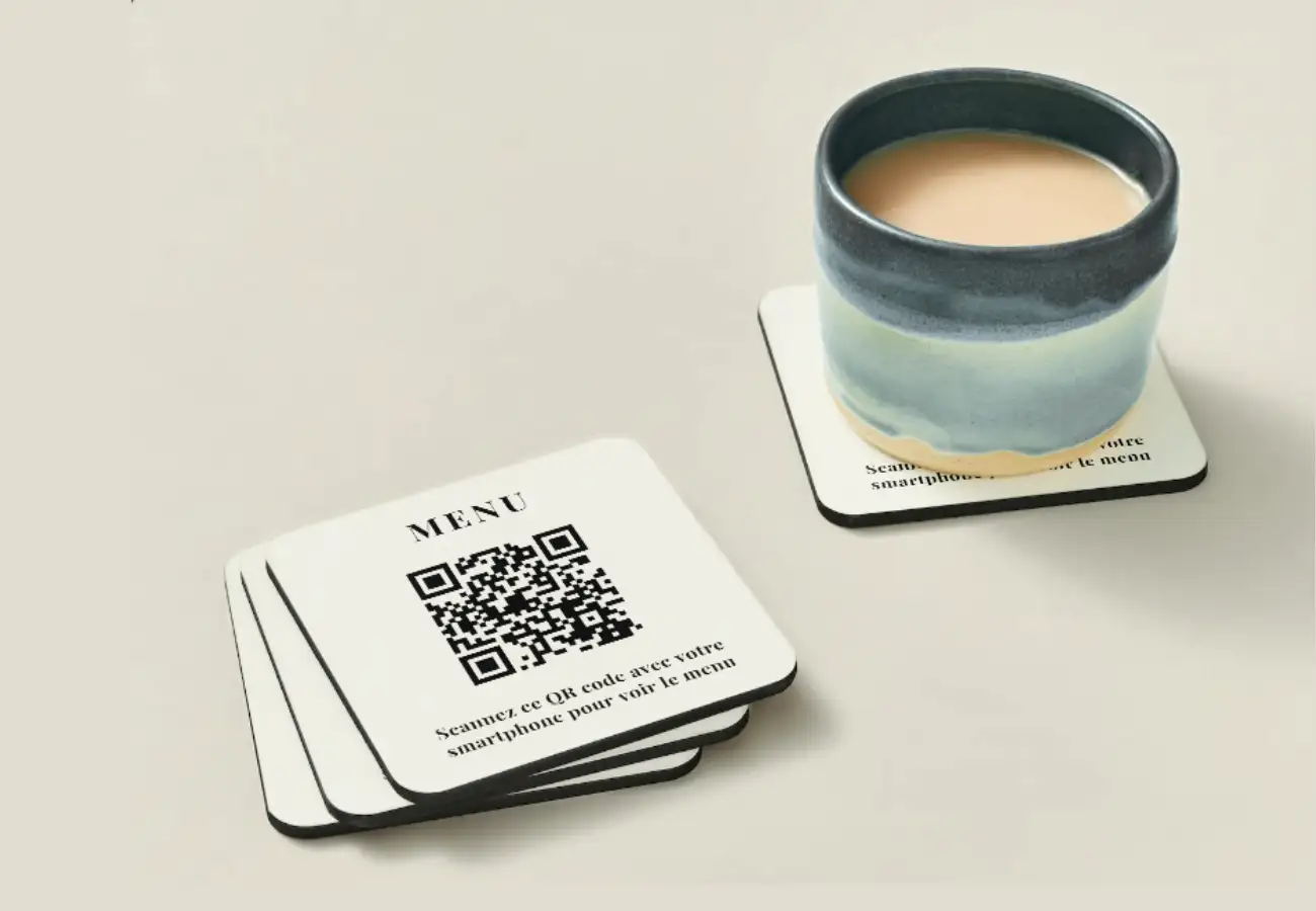 Exemple de QR code sur sous-verre Exemple de QR code sur sous-verre