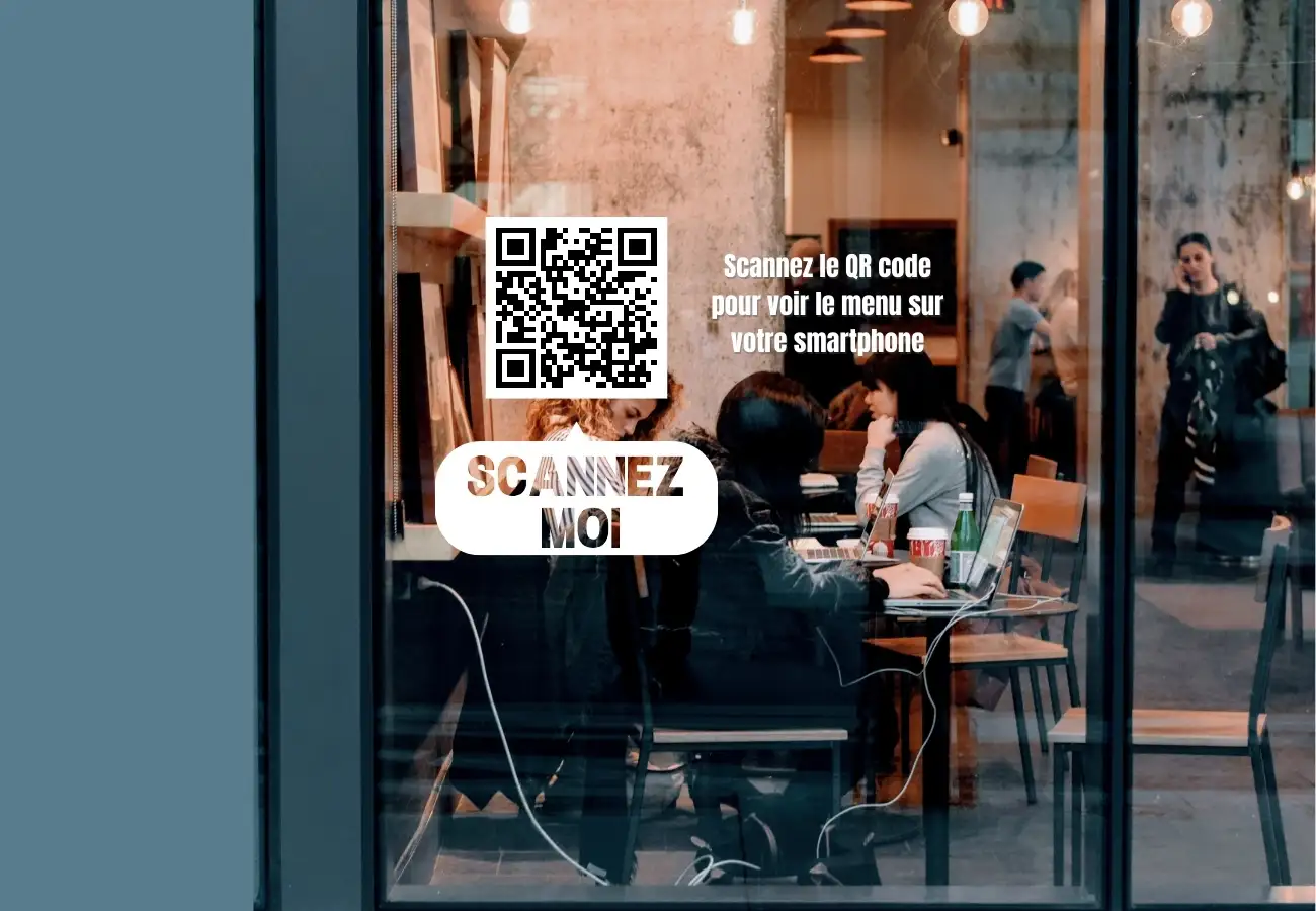 Exemple de QR code sur vitrine de restaurant Exemple de QR code sur vitrine de restaurant