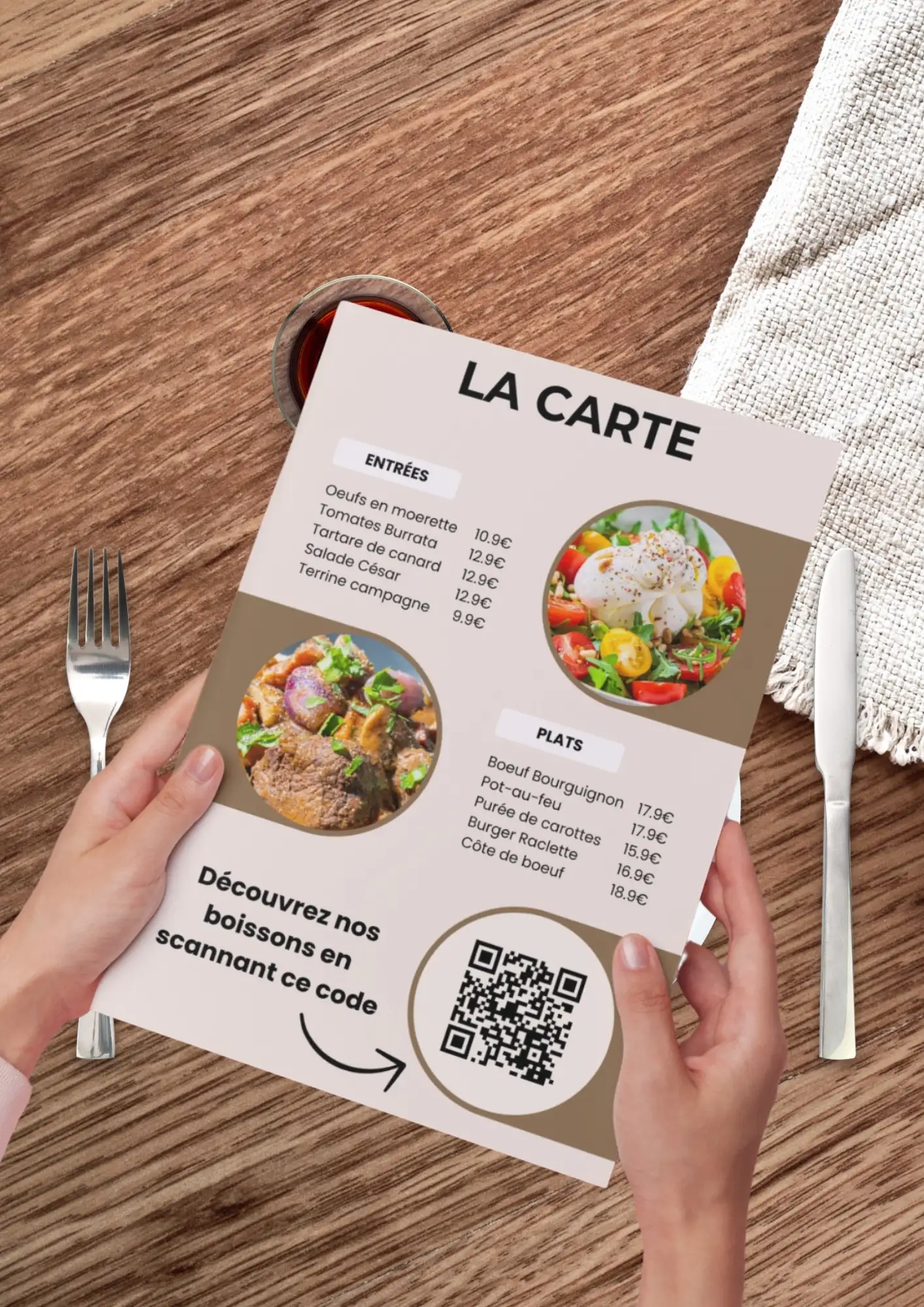 Menu QR code sur carte Menu QR code sur carte